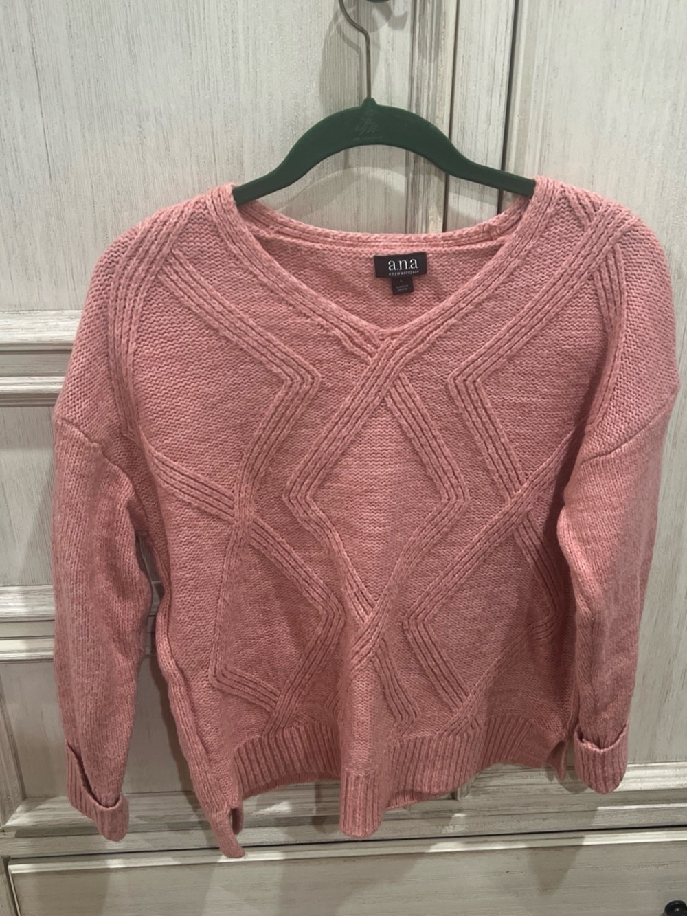 a.n.a Dusty Rose Cable V-Neck Sweater